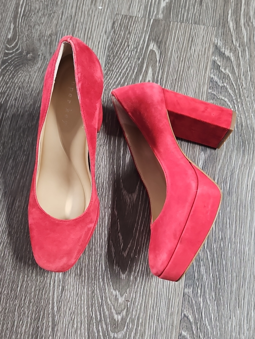 Copper Key Pink Suede Platform Block Heel Pumps